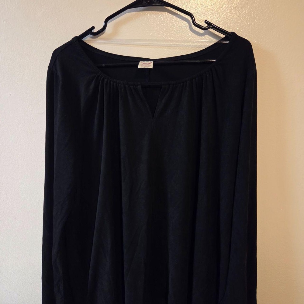 Faded Glory Womens XL Black Long‎ Sleeve V-Notch Gathered Scoop Neck Blouse Top